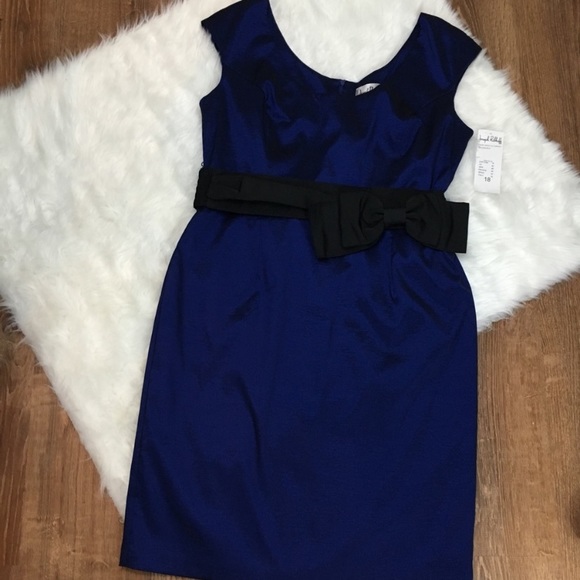 Blue Shimmering Joseph Ribkoff Cocktail Dress Bow Belt 18 NWT - Picture 2 of 8